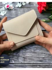 Kadın Fermuarlı çıtçıtlı Bozuk Para Bölmeli Cüzdan Kartlık Aksesuar,yılbaşı Hediyesi krem