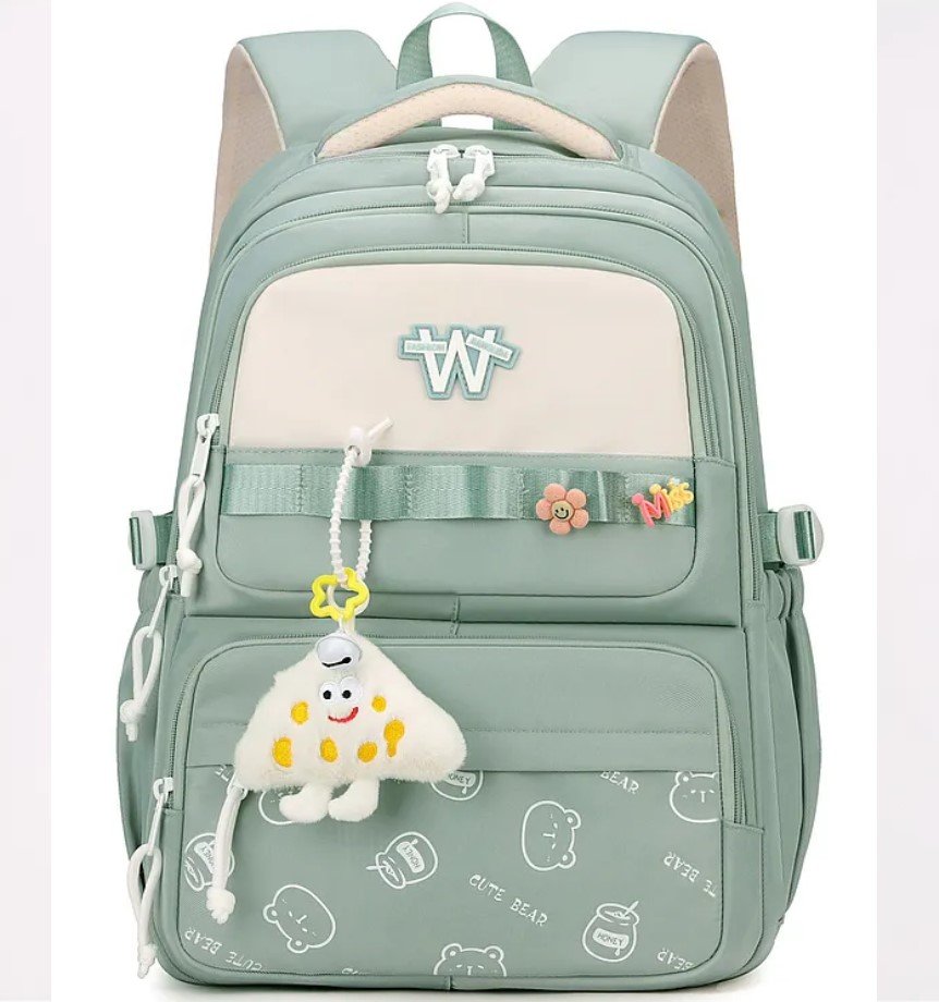 3 LÜ SET Yeni Öğrenci Sırt Okul Çantası Basit Kore Tarzı Kadın Seyahat Çantası YEŞİL