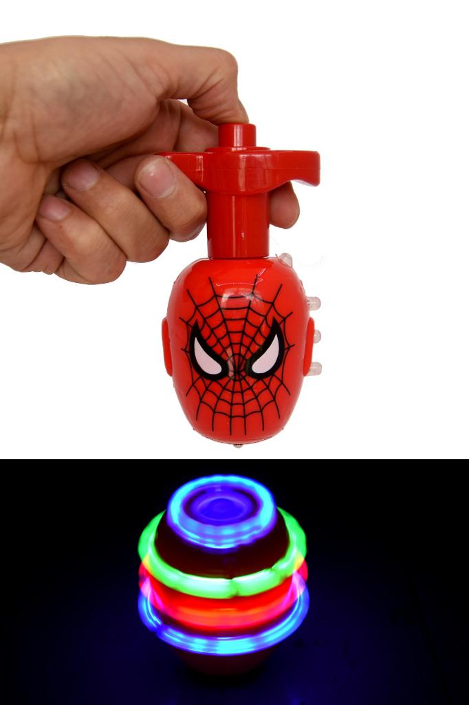 DZC KUZENLER AVMSpiderman Örümcek Adam Topaç Fırıldak Işıklı Müzikli Oyuncak KARAKTER