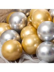 30 Adet Balon Metalik Renkler Beyaz - Gold - Gümüş 3 farklı renk