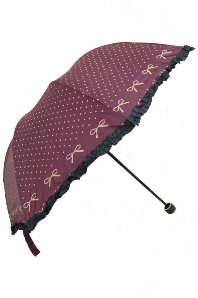 DZC KUZENLER AVM Marlux Fiyonklu Puantiyeli Rüzgara Dayanıklı Fiber Gövde Kadın Şemsiye