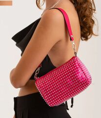 DZC KUZENLER AVM Taşlı Uzun Askılı ZİNCİRLİ Shine Kadın Çapraz ÇANTA SİLİNDİR YUMUŞAK SATEN