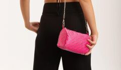 DZC KUZENLER AVM Taşlı Uzun Askılı ZİNCİRLİ Shine Kadın Çapraz ÇANTA SİLİNDİR YUMUŞAK SATEN