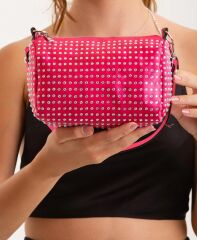 DZC KUZENLER AVM Taşlı Uzun Askılı ZİNCİRLİ Shine Kadın Çapraz ÇANTA SİLİNDİR YUMUŞAK SATEN