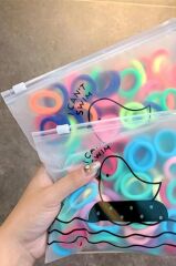 50 ADET Şeffaf Kilitli Çantalı Karışık Neon Renk Saç Lastik MİNİ Toka Renkli KUMAŞ