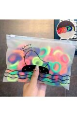 50 ADET Şeffaf Kilitli Çantalı Karışık Neon Renk Saç Lastik MİNİ Toka Renkli KUMAŞ