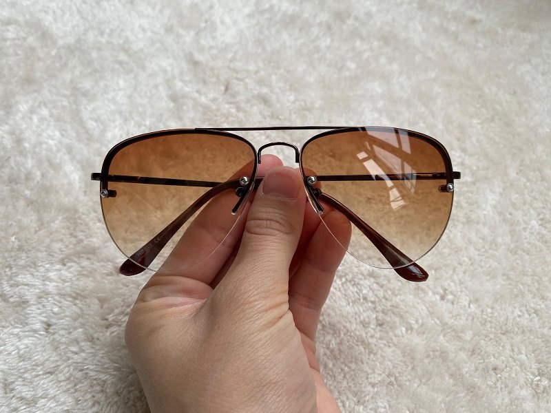 Siyah Unisex  Yarım Çerçeveli Metal  Güneş Gözlüğü KAHVERENGİ
