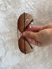Kahverengi unisex damla model yarım metal çerçeve güneş gözlüğü
