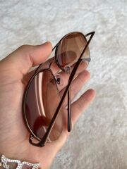 Kahverengi unisex damla model yarım metal çerçeve güneş gözlüğü
