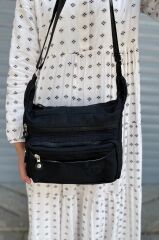 Kadın Siyah Krinkıl Kumaş Çapraz Çanta Kırinkıl Omuz Çantası