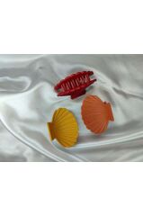 Kadın 3'lü Renkli Deniz Kabuğu Istiridye Desenli Mandal Toka Seti