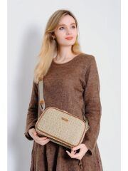 Just Polo Kadın Vizon-Kahverengi Baskı Desenli Çapraz Omuz Çantası