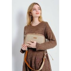 Just Polo Kadın Vizon-Kahverengi Baskı Desenli Çapraz Omuz Çantası BEJ VİZON