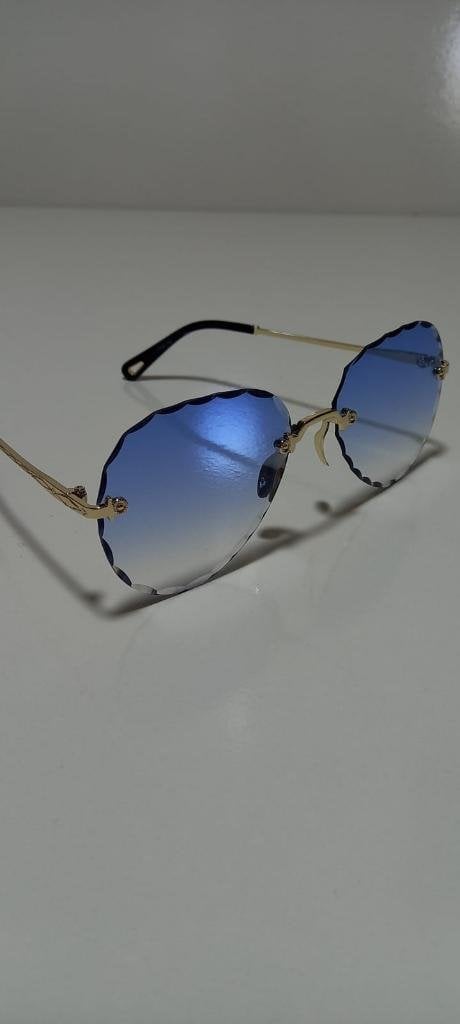 Unisex Sİyah Lens Çerçevesiz Kristal Kesim Lens Uv400 Güneş Gözlüğü MAVİ