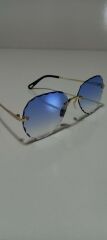 Unisex Sİyah Lens Çerçevesiz Kristal Kesim Lens Uv400 Güneş Gözlüğü MAVİ