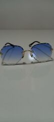 Unisex Sİyah Lens Çerçevesiz Kristal Kesim Lens Uv400 Güneş Gözlüğü MAVİ